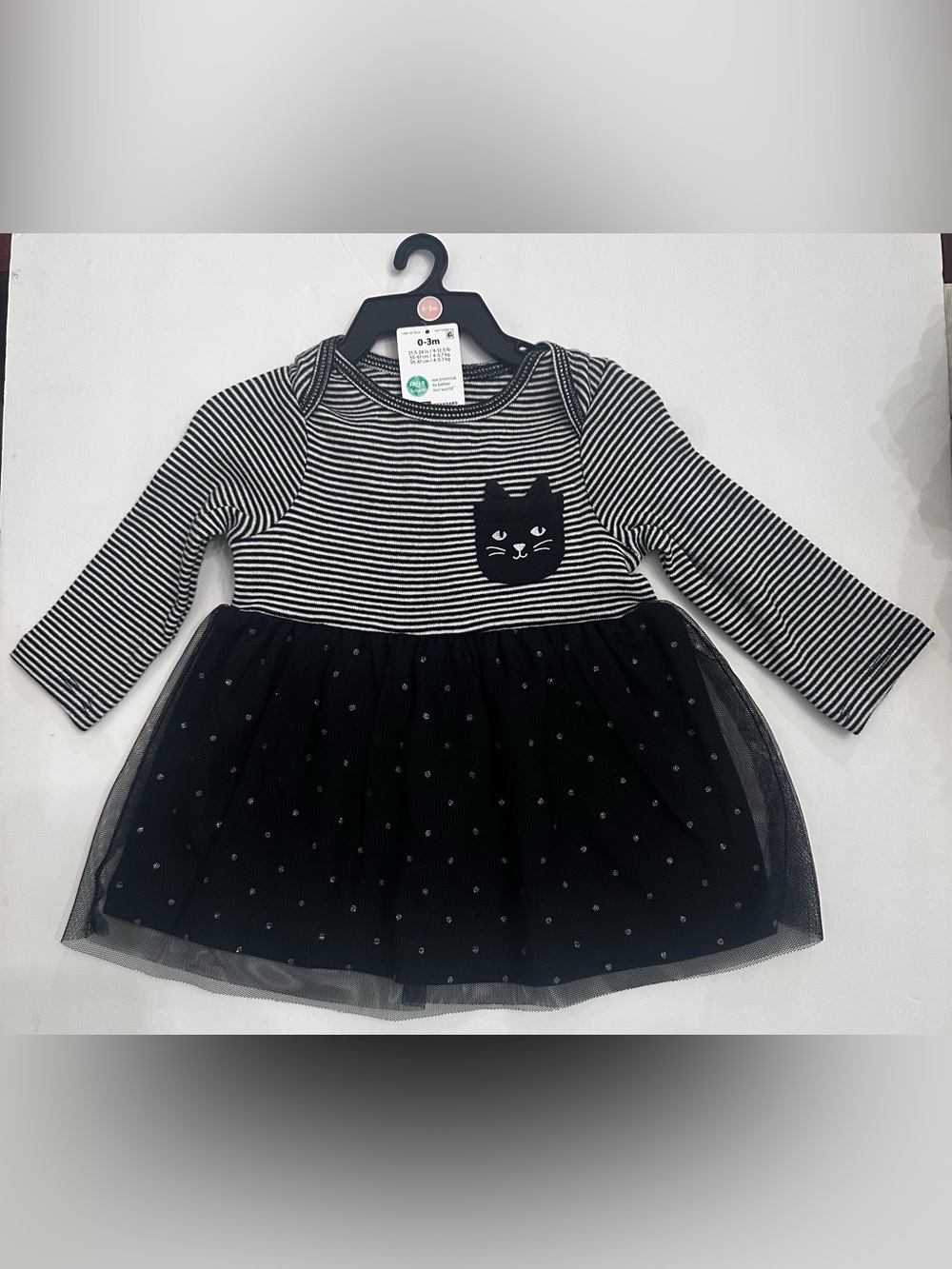 Carter's Child of Mine Baby Girl Halloween Black & White Cat Dress Set/ 0-3 Mths